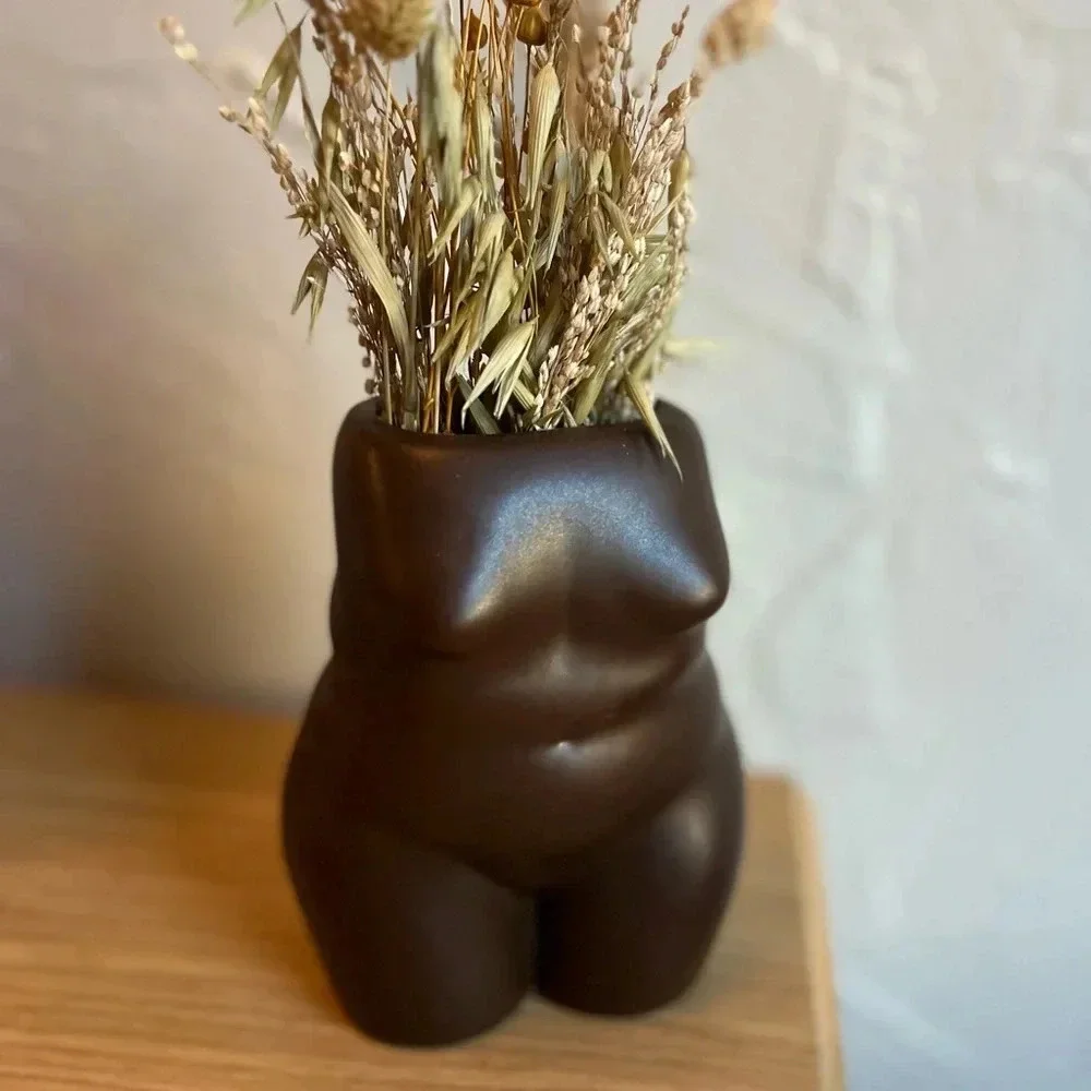 5” Matte Black Female Form Vase - Body Sculpture Modern Decor